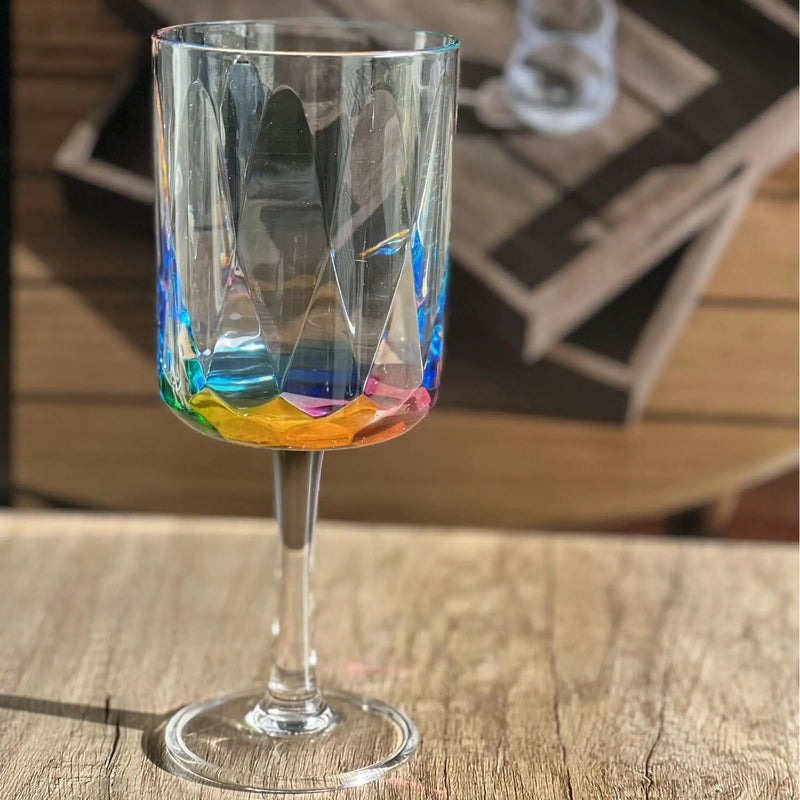 Leadingware Rainbow Diamond Plastic Wine Glasses (Set of 4), Unbreakable Bpa Free Acrylic, 16Oz - Clear by HouseOfZazla