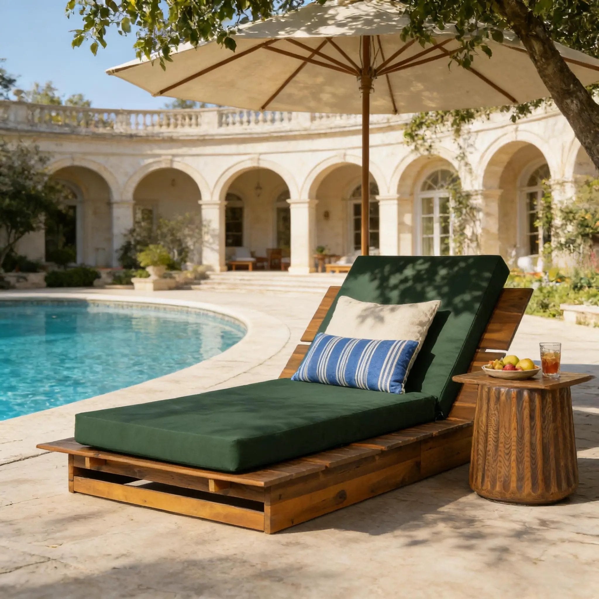 Acacia Wood Chaise Lounge with Movable Cushions by HouseOfZazla