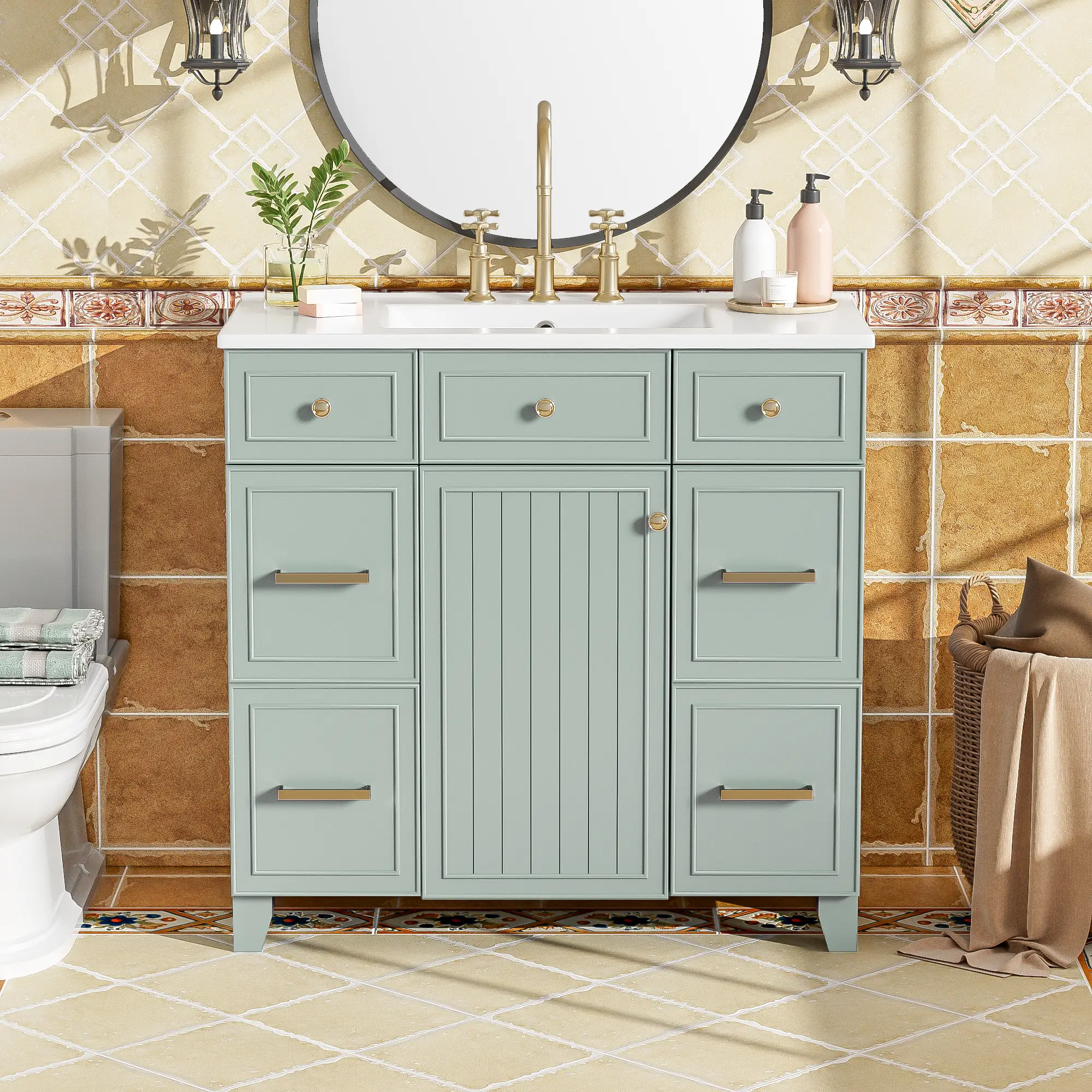 36" Green Bathroom Vanity with Ceramic Sink by HouseOfZazla