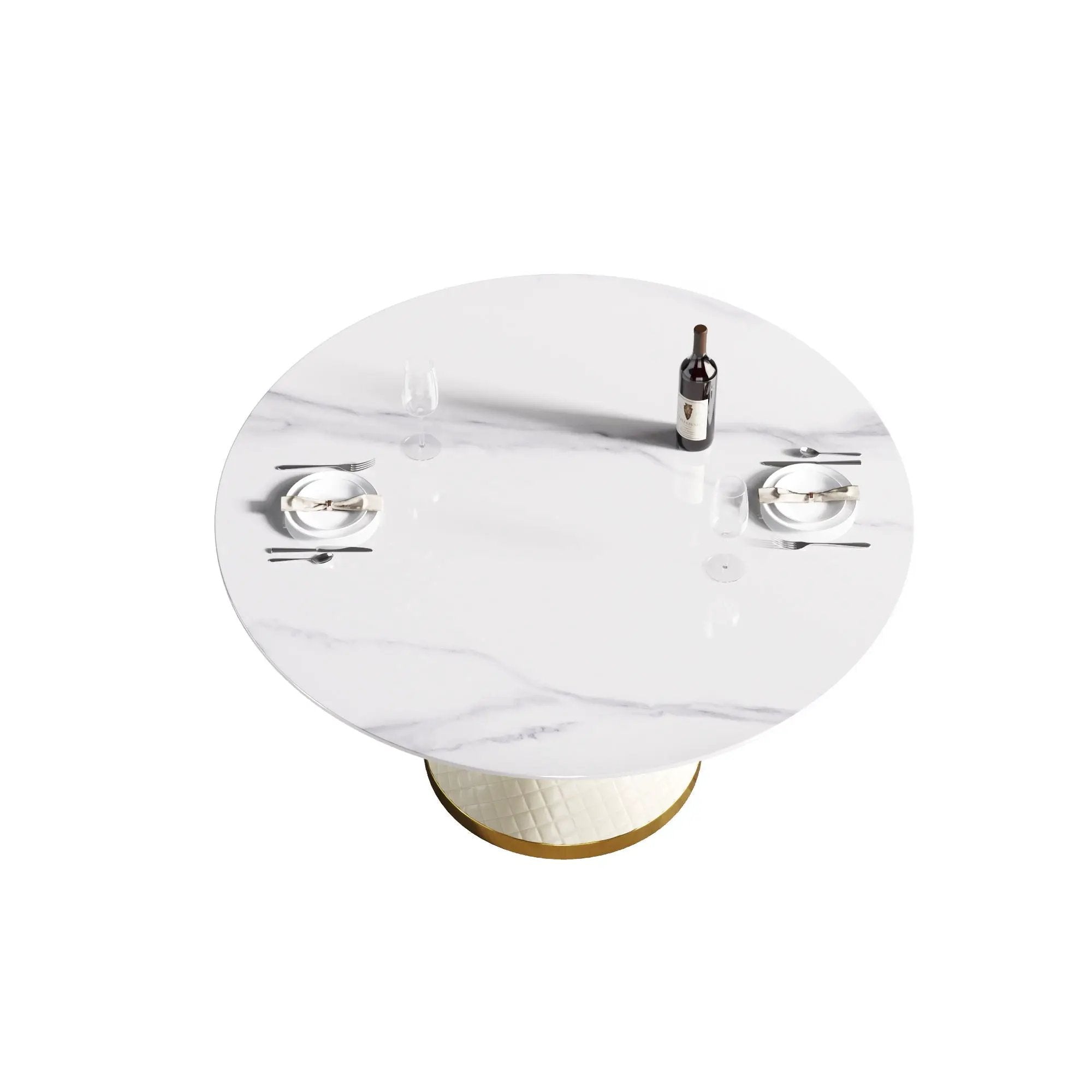 Modern Artificial Stone Round Carbon Steel Base Dining Table, Can Accommodate 6 People by HouseOfZazla