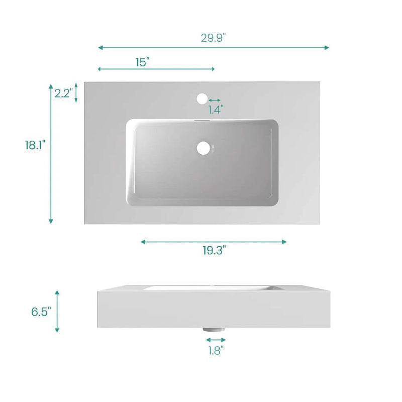 Glossy White Integrated Solid Surface Basin by HouseOfZazla