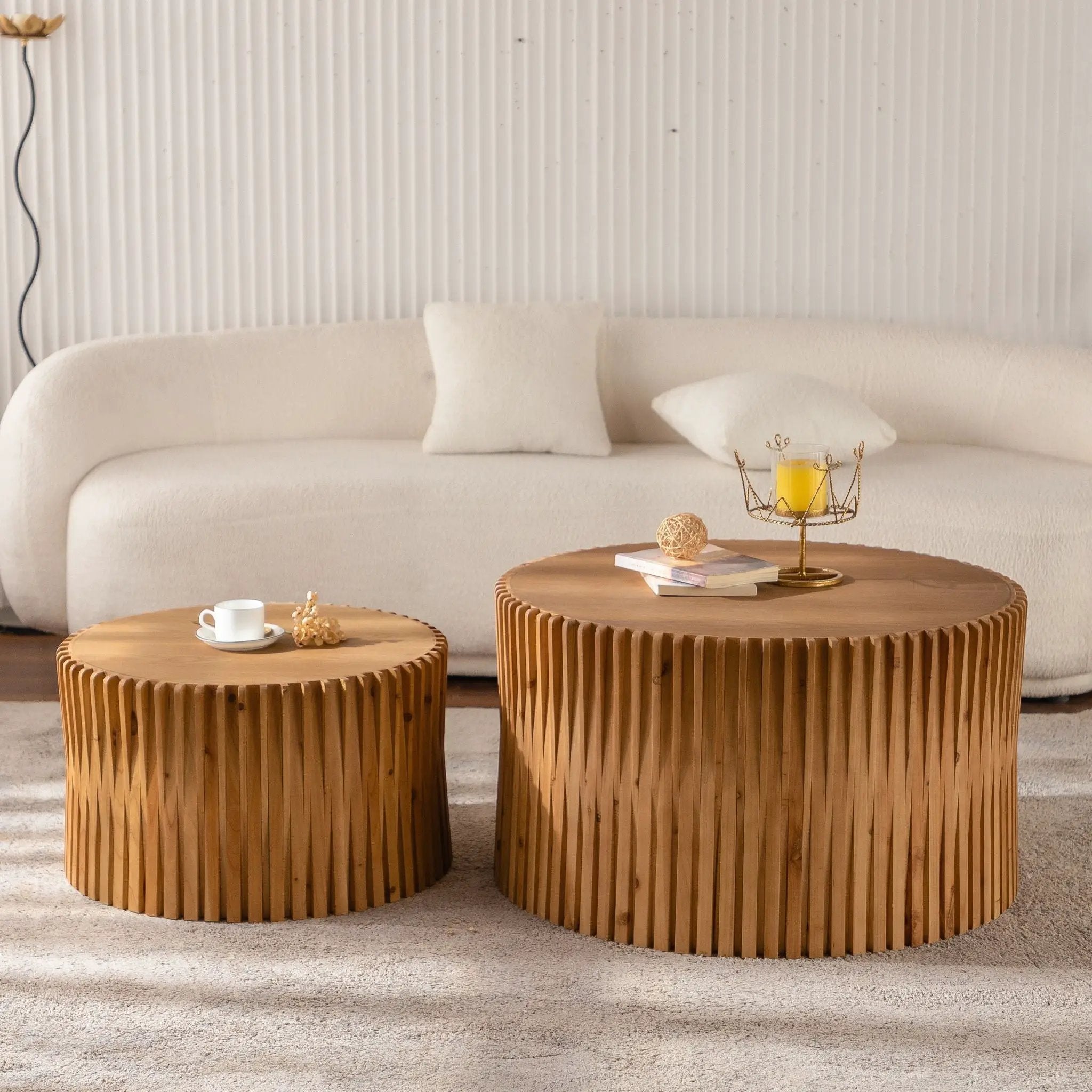 Cylindrical Coffee Table With Vertical Texture Relief by HouseOfZazla