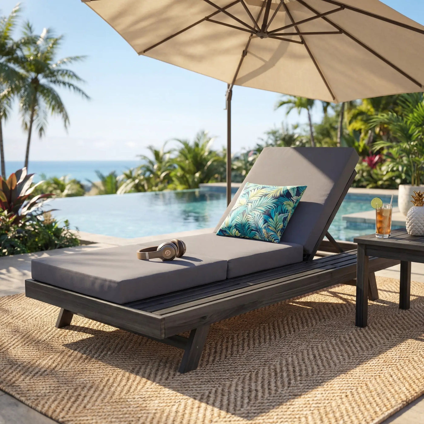 Lounge Chaise Set, Space Available On One Side, Acacia Solid Wood by HouseOfZazla