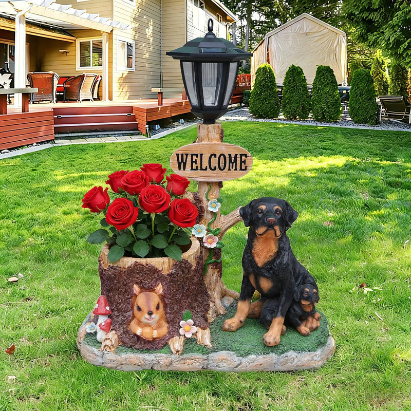 Rottweiler Dog Family Planter Statue by HouseOfZazla