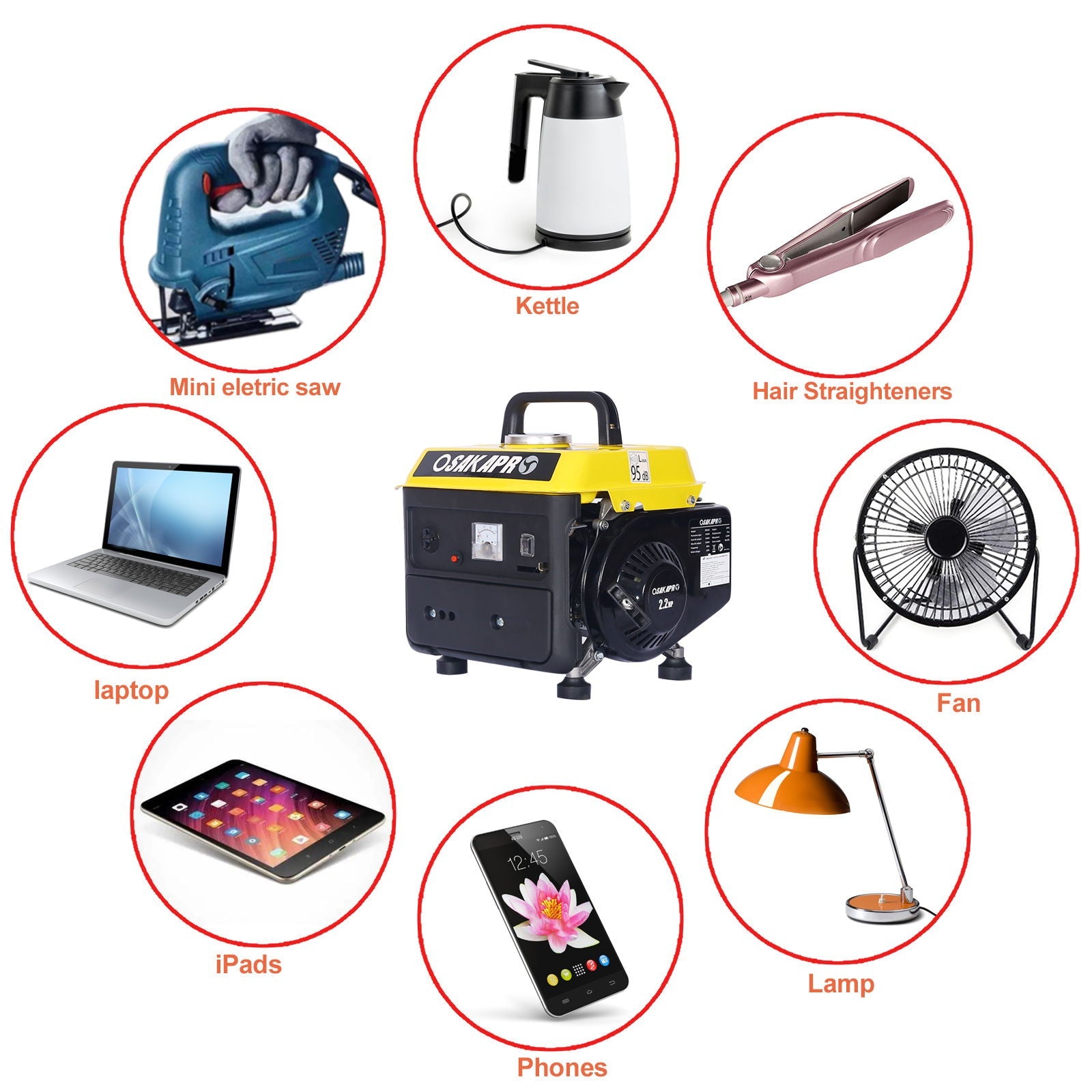 Portable Outdoor Generator Low Noise Gas Powered For Home Use - Yellow by HouseOfZazla