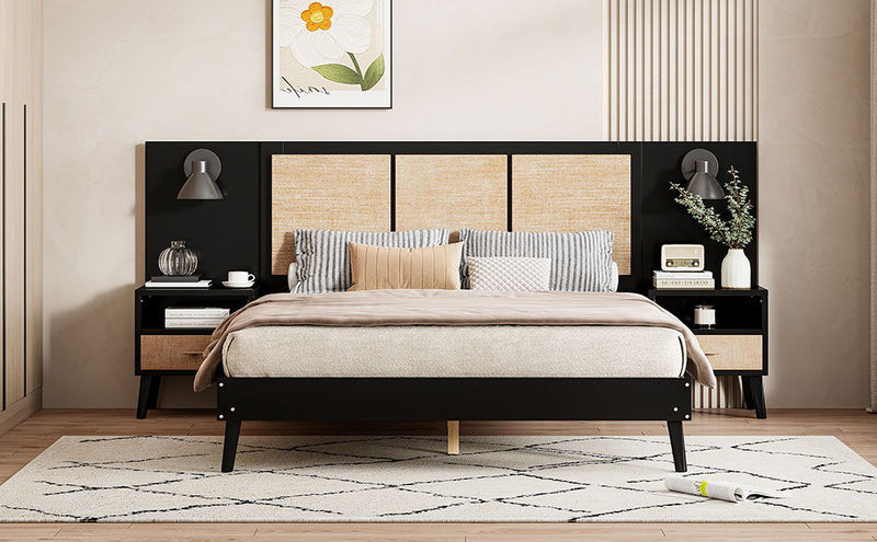 Bed Frame With 2 Nightstands Elegant Design With Lamps by HouseOfZazla