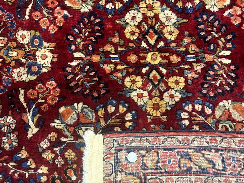 Antique Persian Sarouk Rug 4x6, Floral, Red, Wool Hand Knotted Fine 225 KPSI by Jewel Rugs
