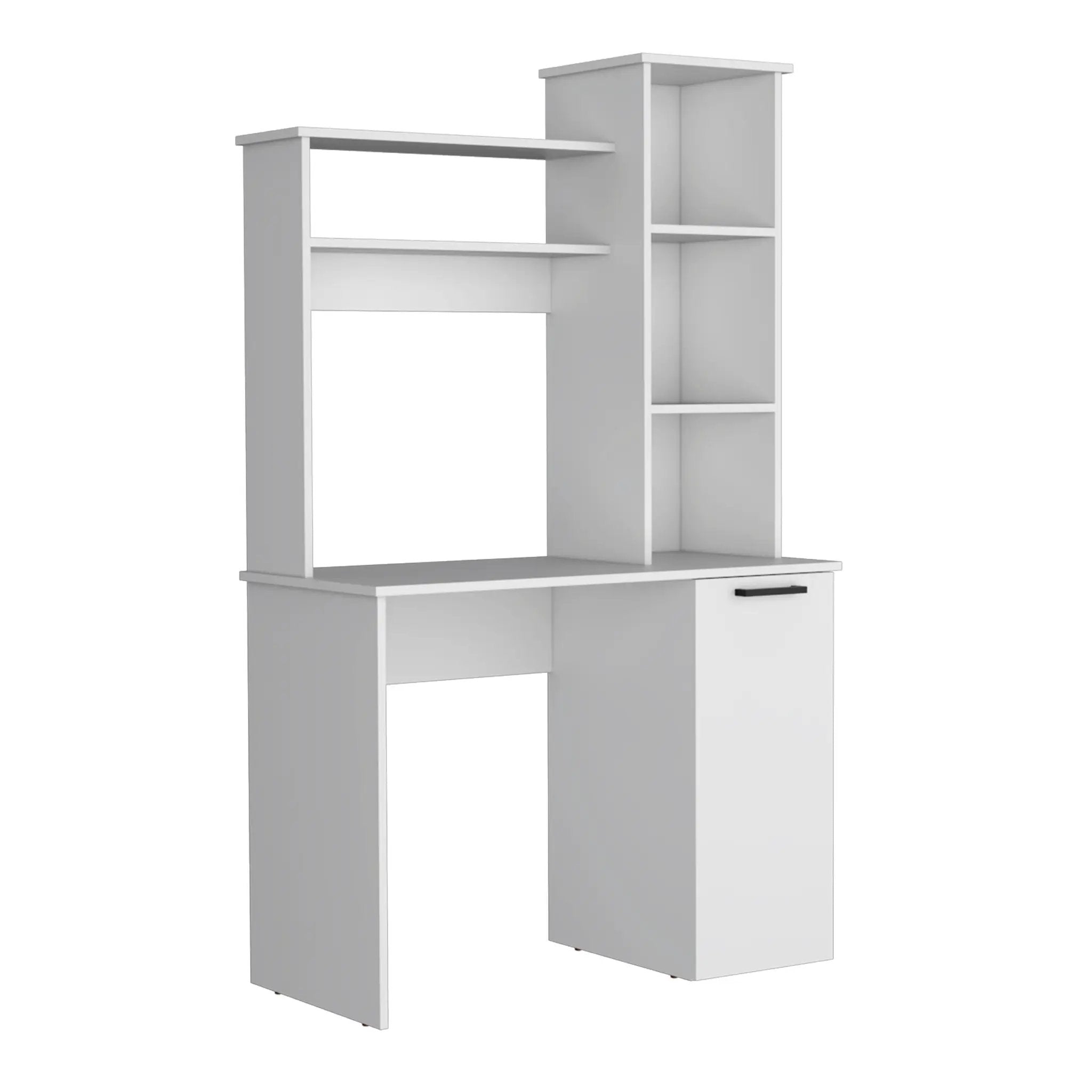 Carson Computer Desk with Hutch, Single Door Cabinet, and Shelves by HouseOfZazla