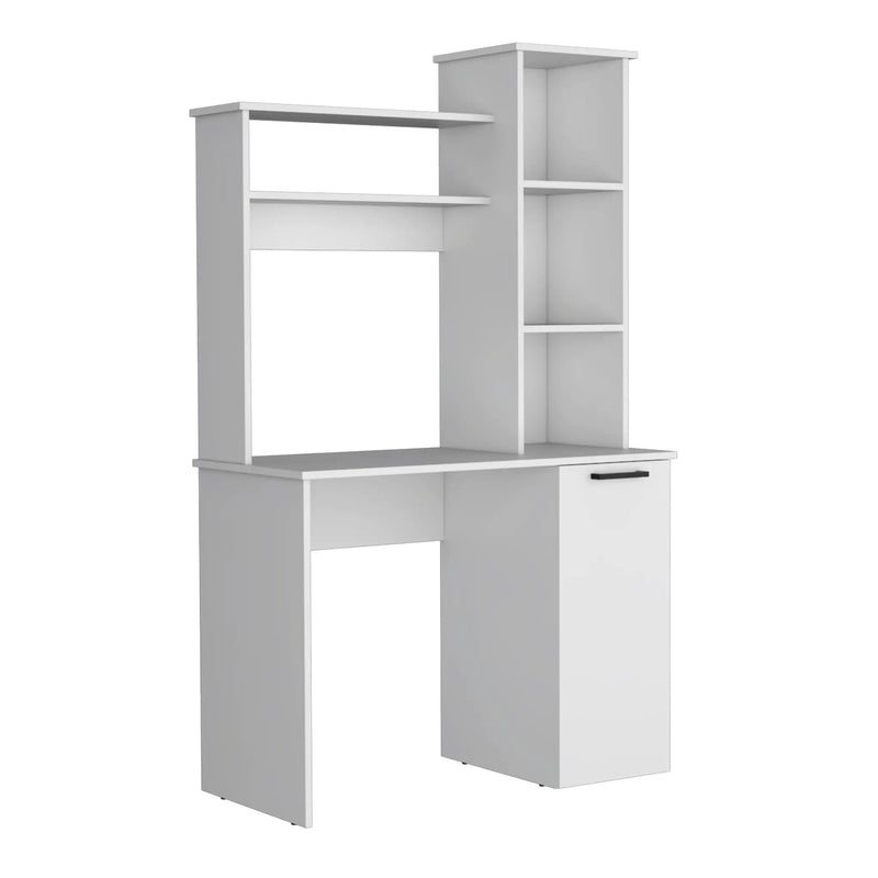 Carson Computer Desk with Hutch, Single Door Cabinet, and Shelves by HouseOfZazla
