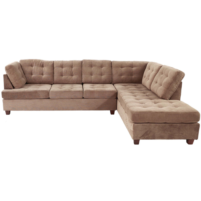 Truffle Waffle Suede Sectional Sofa With Tufted Cushions And Accent Pillows, Reversible Chaise - Neutral by HouseOfZazla
