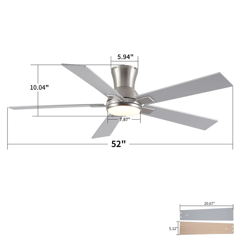 Low Profile Flush Mount Intergrated LED Ceiling Fan With Light And Reversible Quiet Motor by HouseOfZazla