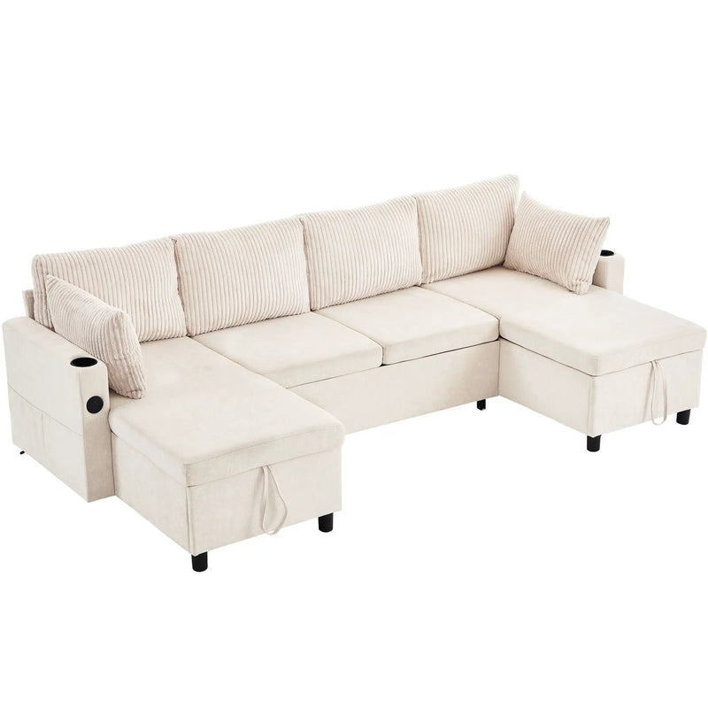 Sectional Sofa Bed With Pull Out Sleeper, USB Ports, Cup Holders by HouseOfZazla