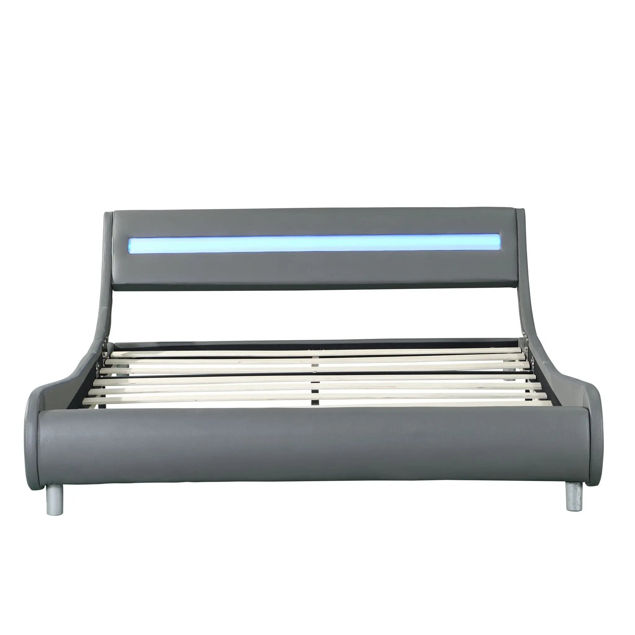 Queen Size Upholstered Platform Bed Frame with LED Lighting by HouseOfZazla