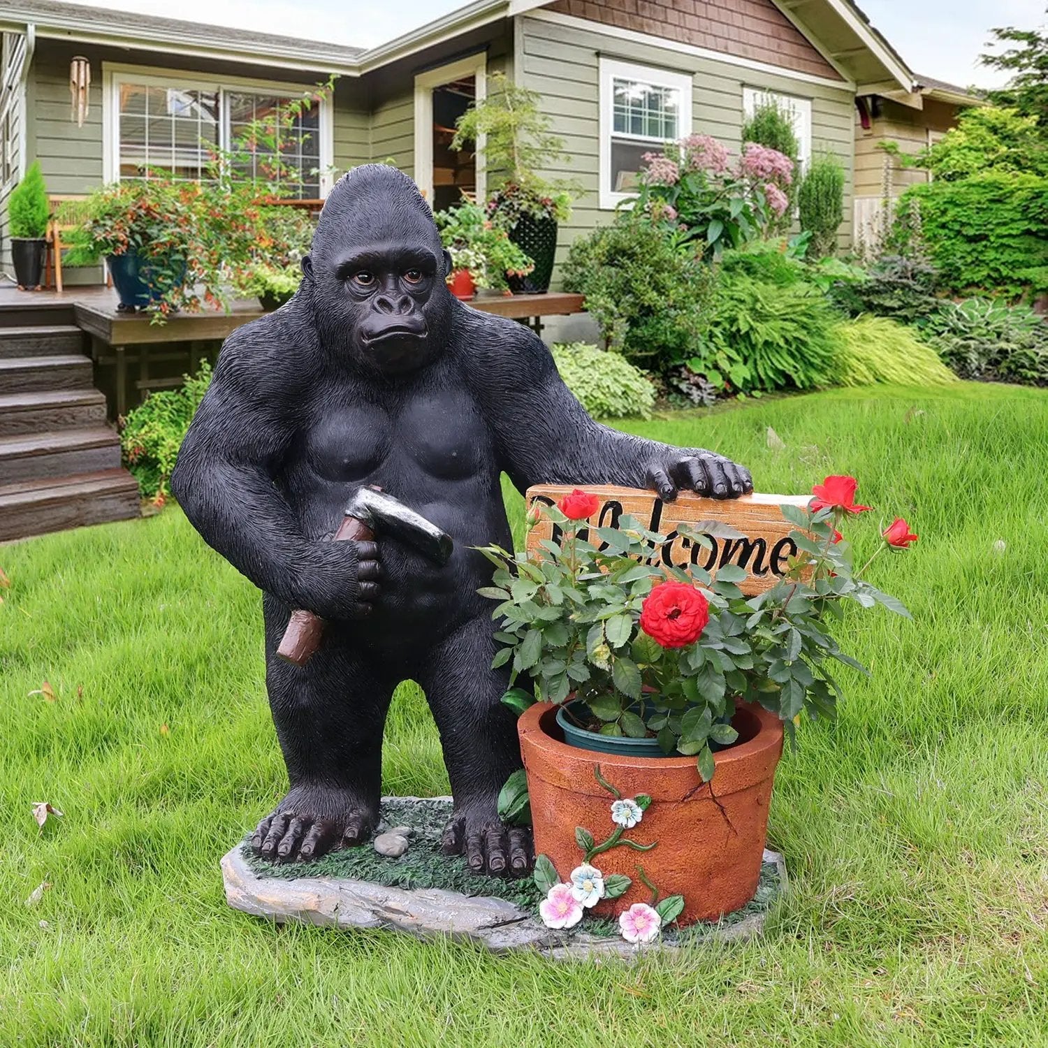 Outdoor Garden Sculpture Chimpanzees Flower Pot Planter by HouseOfZazla
