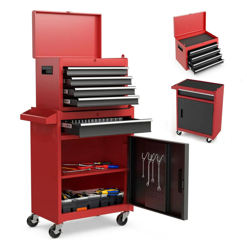 Tool Chest, 5 Drawer Rolling Tool Storage Cabinet With Detachable Top Tool Box, Liner, Universal Lockable Wheels, Adjustable Shelf, Locking Mechanism, Metal Tool Cart For Garage Workshop by HouseOfZazla