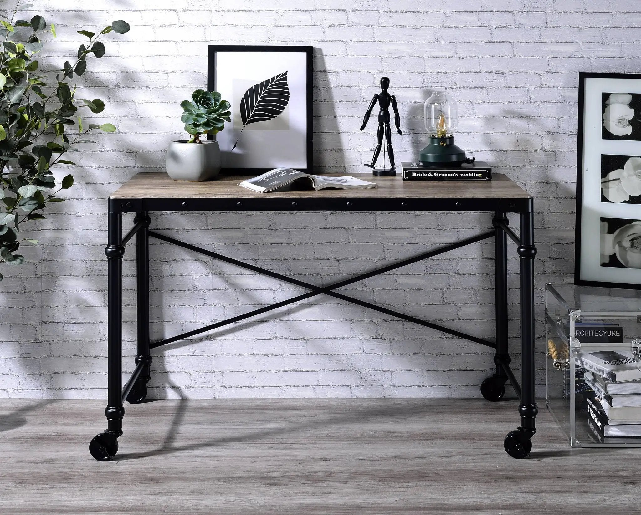 Oklarth - Rustic Writing Desk - Black / Oak by Unique Piece Furniture