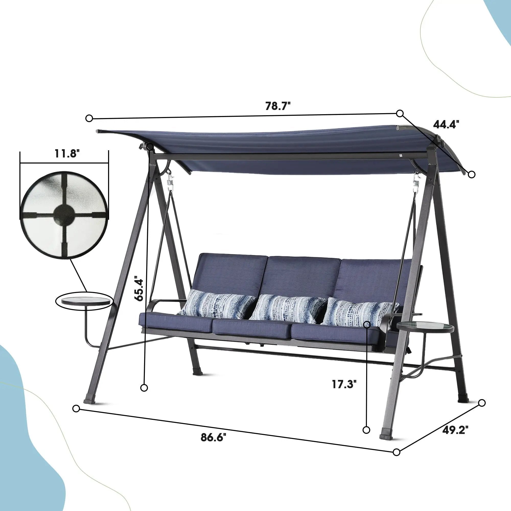 Steel 3 Seater Swing Porch Swing With Canopy - Blue by Unique Piece Furniture