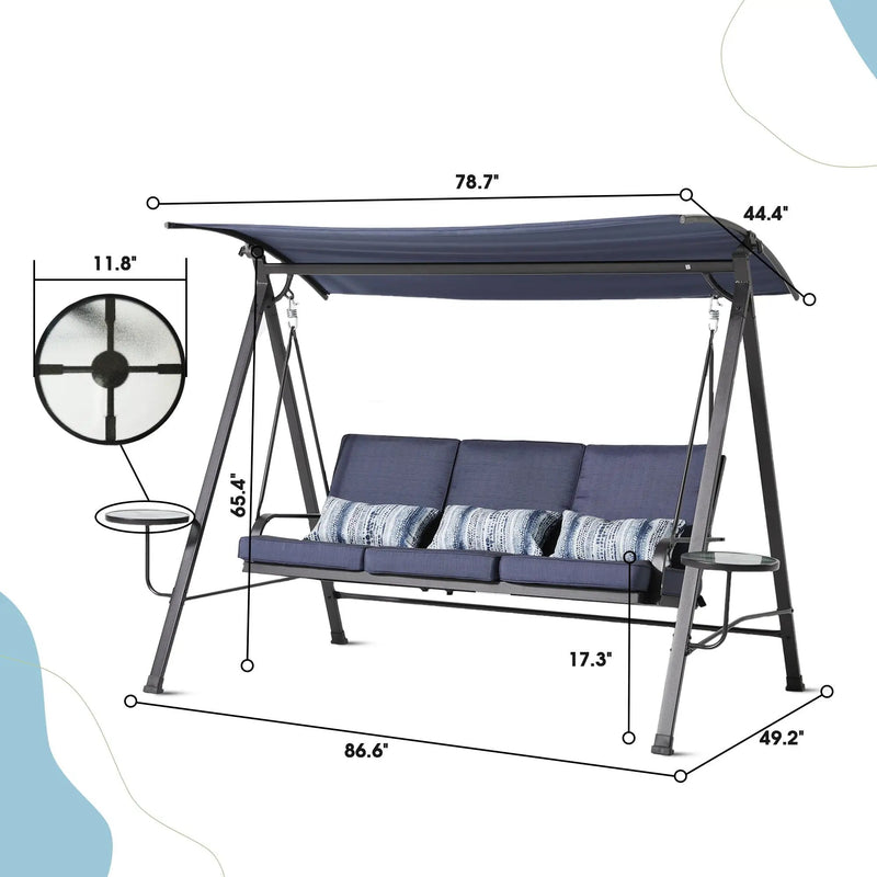 Steel 3 Seater Swing Porch Swing With Canopy - Blue by HouseOfZazla