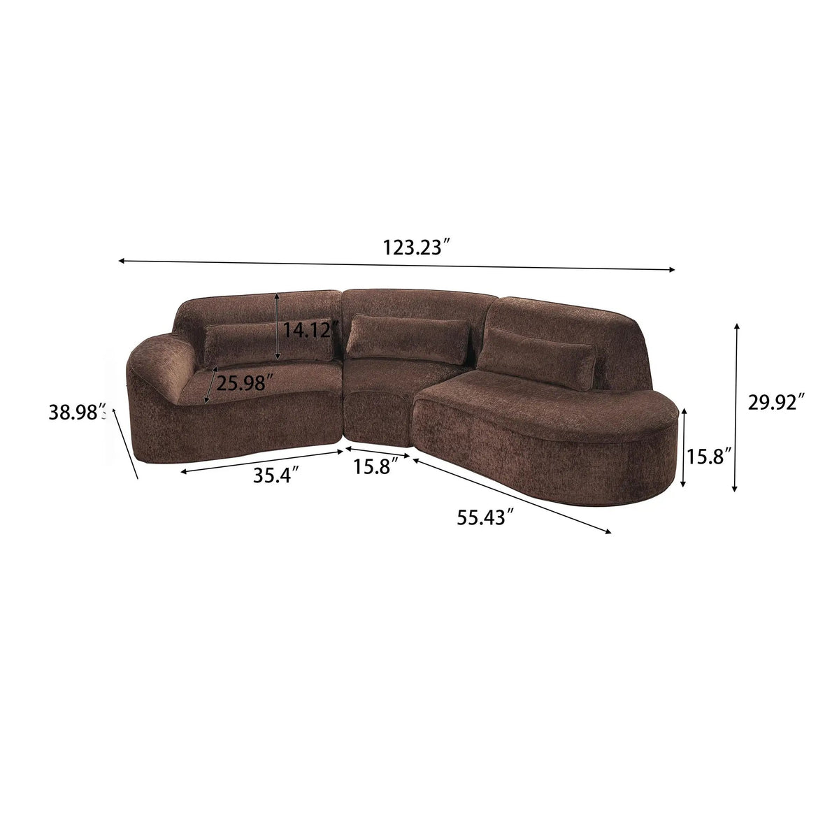 123" Modern Curved Sectional Sofa with Chaise Lounge - 3-Piece Set by HouseOfZazla