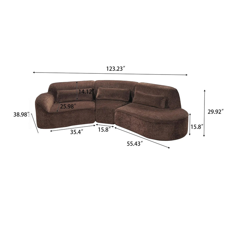 123" Modern Curved Sectional Sofa with Chaise Lounge - 3-Piece Set by HouseOfZazla