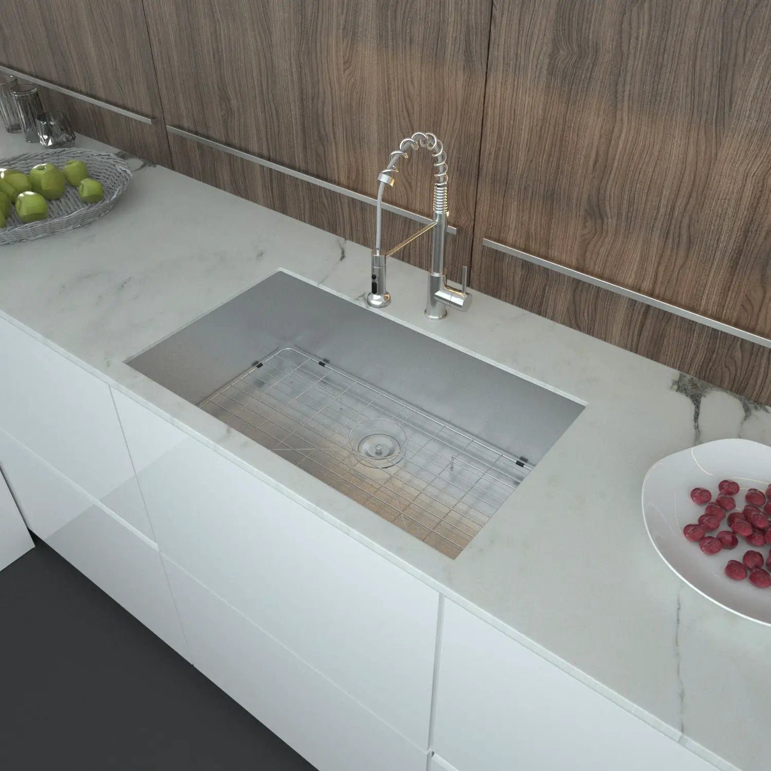 32" Undermount Kitchen Sink With, Single Bowl - Brushed Nickel by HouseOfZazla
