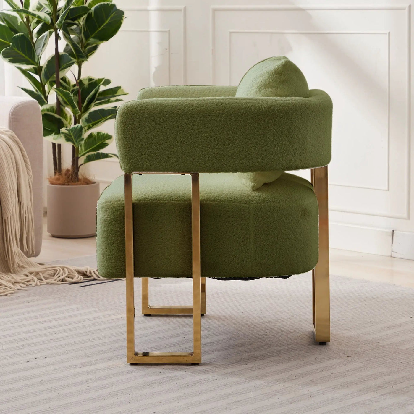 Modern Decorative Chair Teddy Fleece Upholstered And Metal Foot by HouseOfZazla