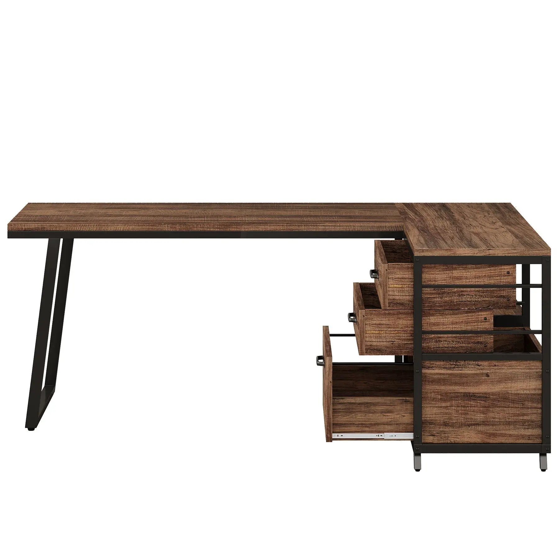 L-Shaped Computer Desk With 3 Drawers and Storage Shelves by HouseOfZazla