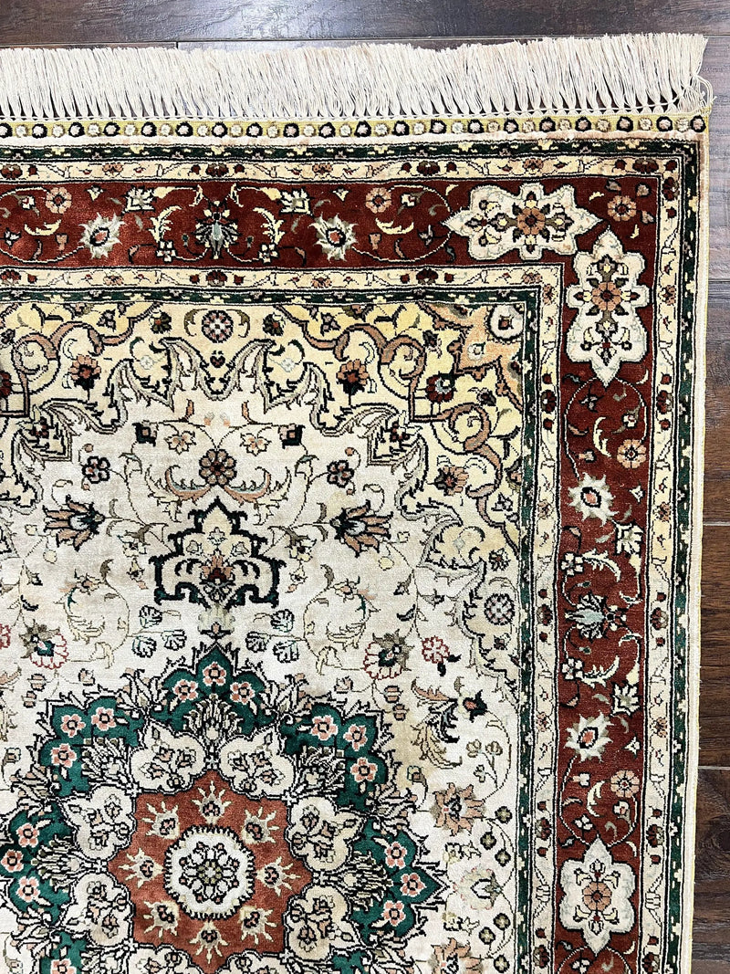 Silk Turkish Kayseri Rug 2.7 x 4, Floral Medallion, Fine Oriental Carpet, Small Vintage Rug, Silk Pile on Silk Foundation, Hand Knotted by Jewel Rugs