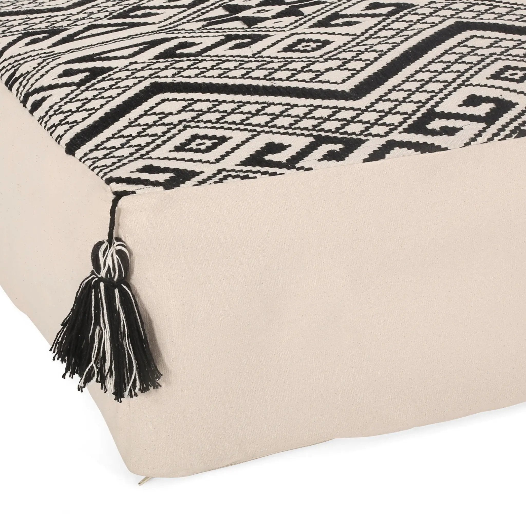 Kiki - Rectangular Pouf Ottoman Floor Cushion Natural - Black by Unique Piece Furniture