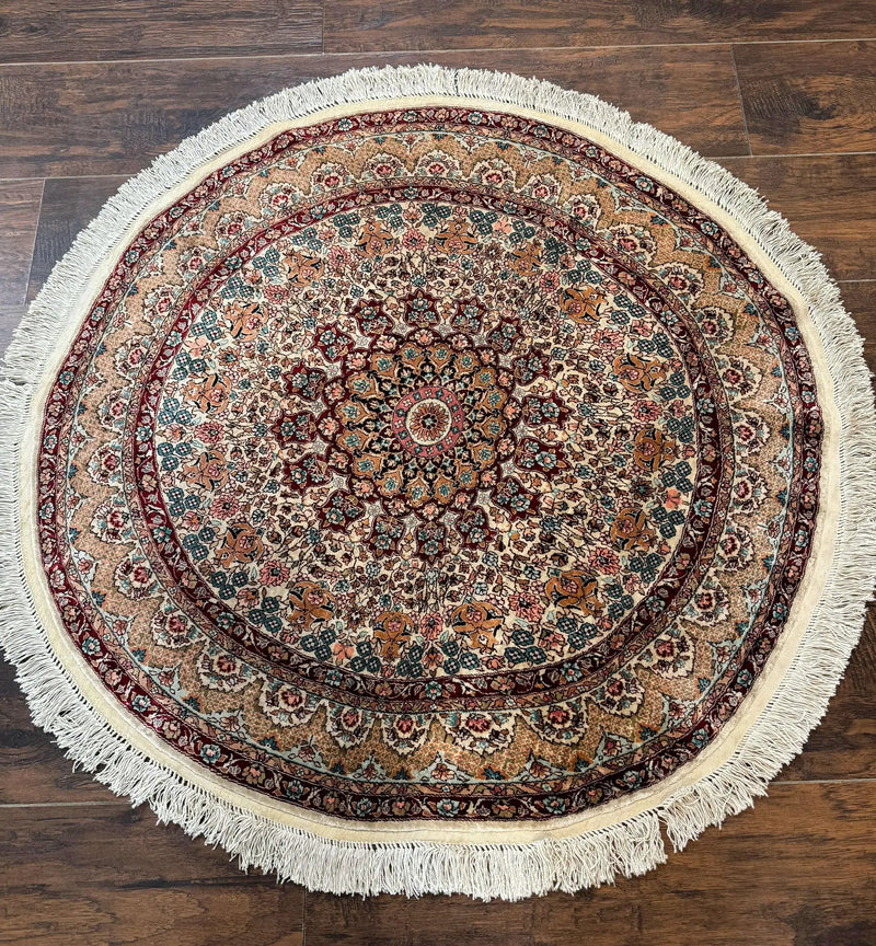 Round Silk Rug 3x3, Extremely Fine 580 KSPI, Sino Persian Round Handmade Carpet, Silk on Silk by Jewel Rugs