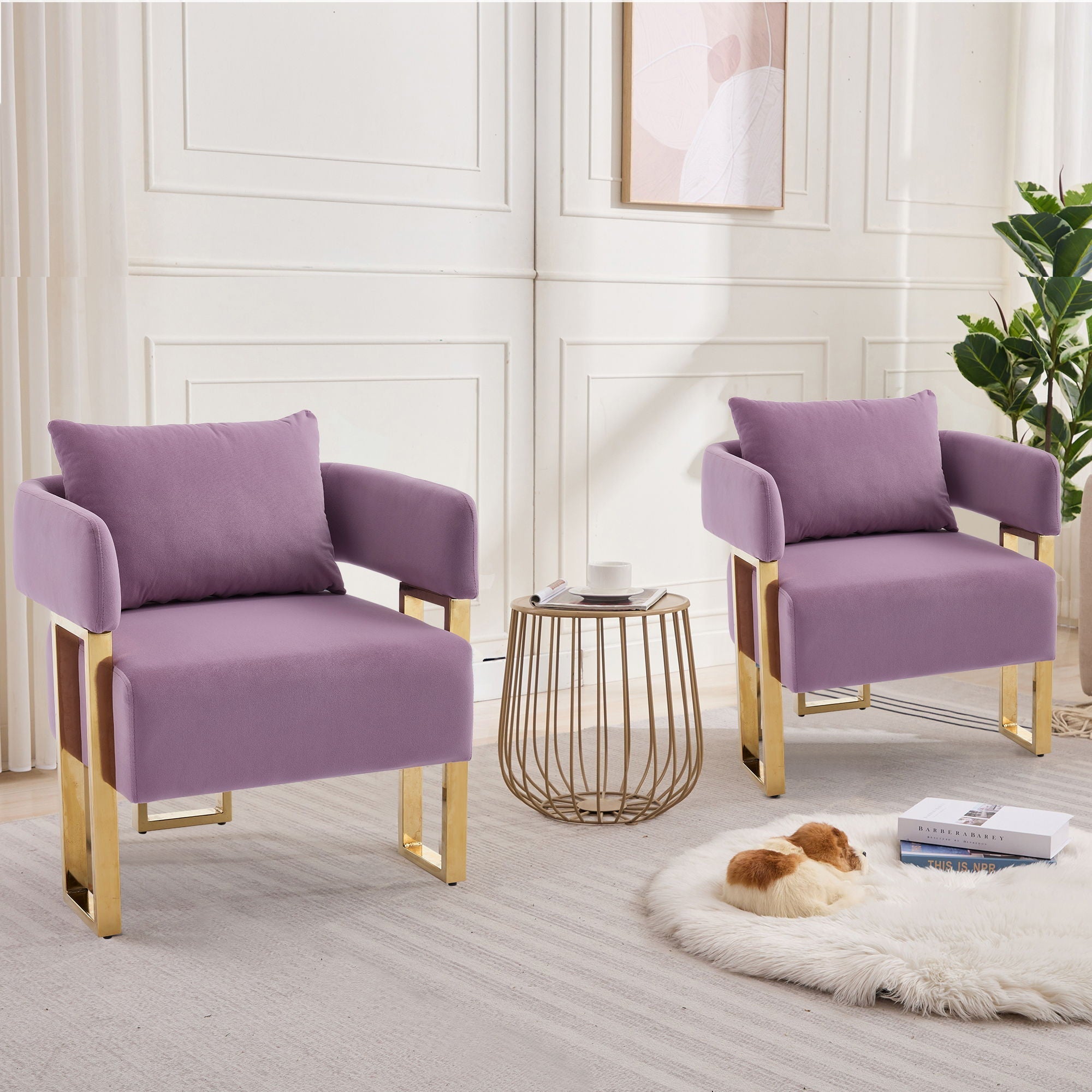 Modern Decorative Chair Teddy Fleece Upholstered And Metal Foot by HouseOfZazla