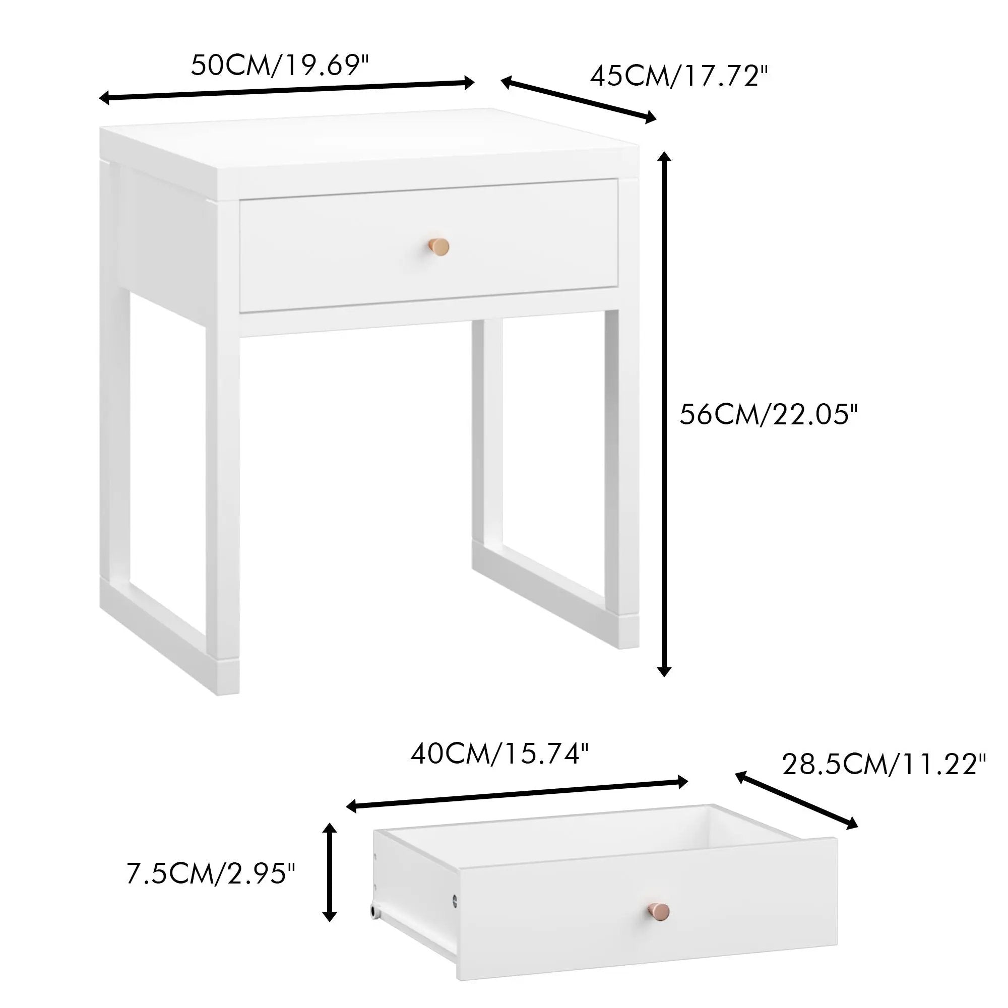 Nightstand With Drawer, Minimalist Bedside Table, Compact End Table For Bedroom - White by Unique Piece Furniture