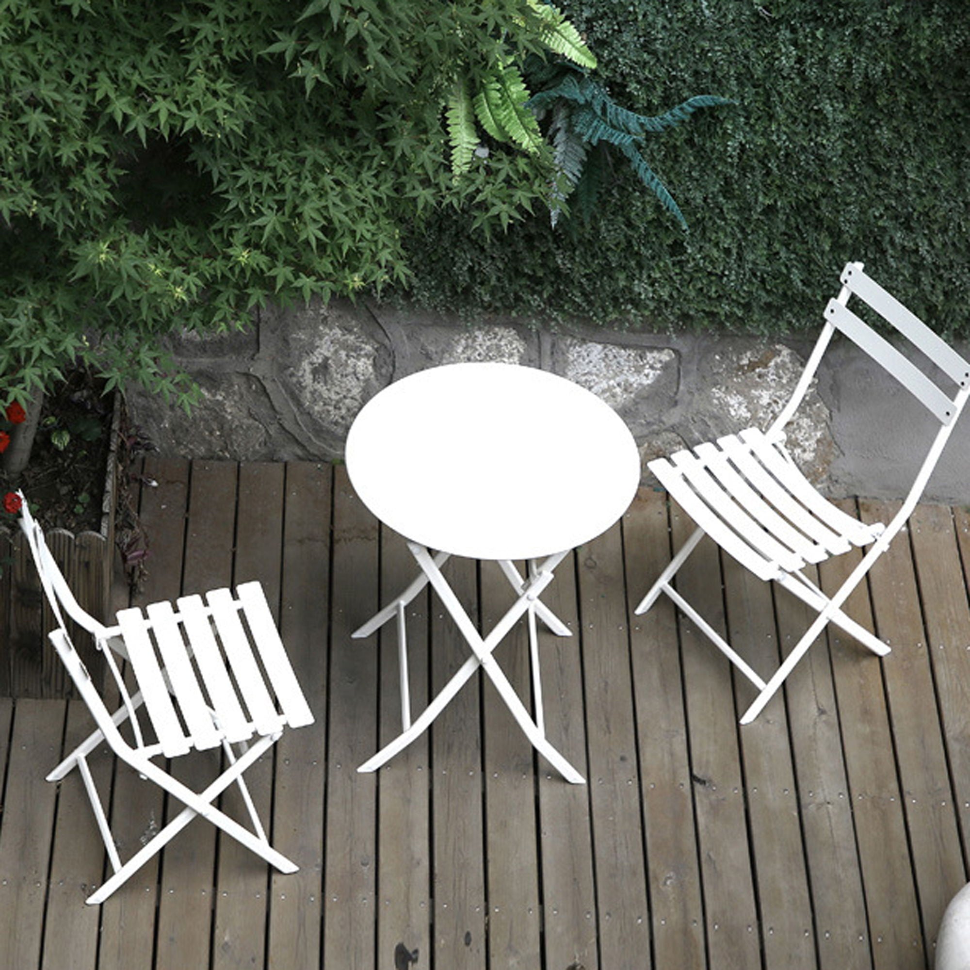 3 Piece Patio Bistro Set Of Foldable Round Table And Chairs by HouseOfZazla