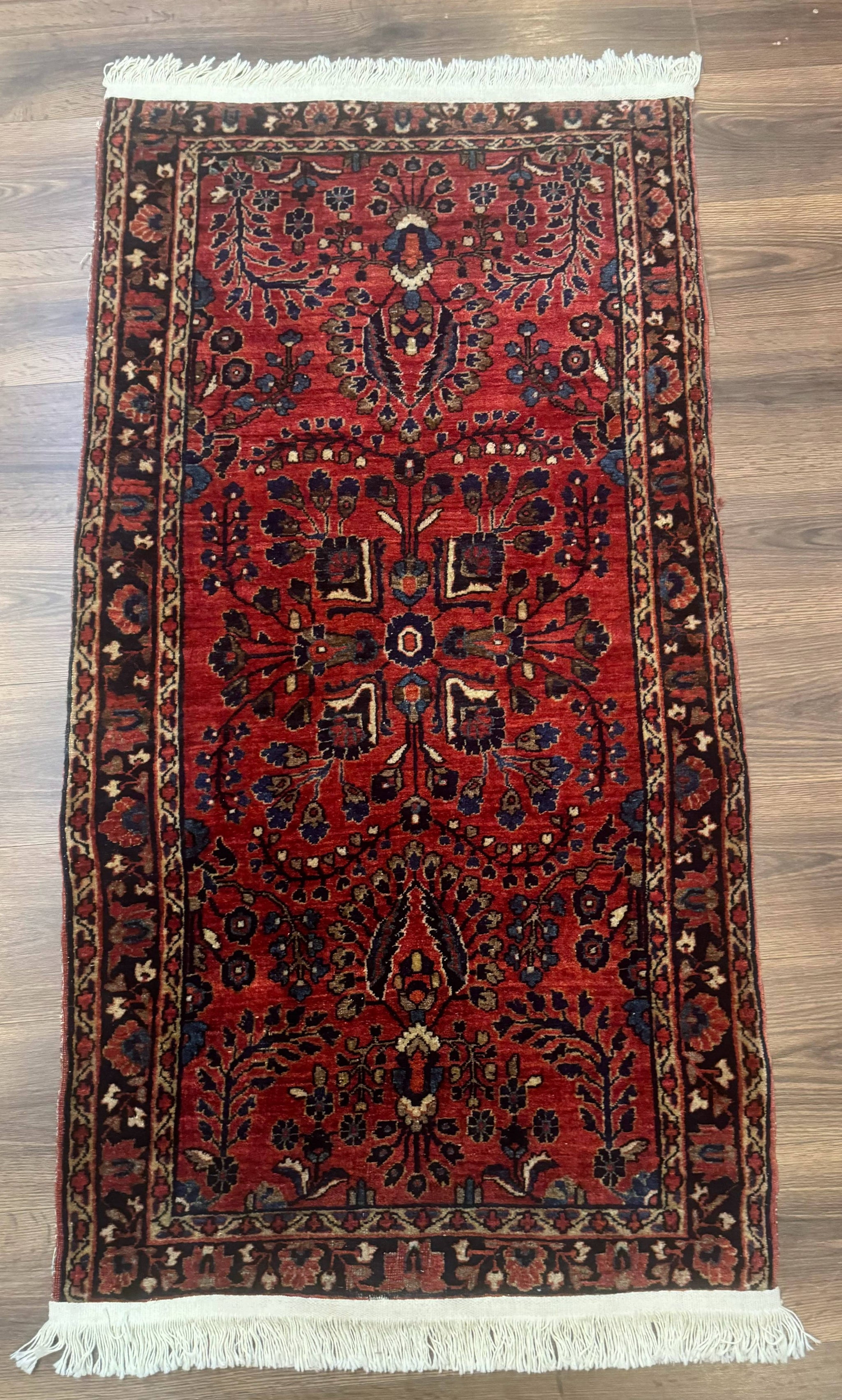 Small Red Persian Sarouk Rug 2.7 x 4.9, Floral, Antique by Jewel Rugs