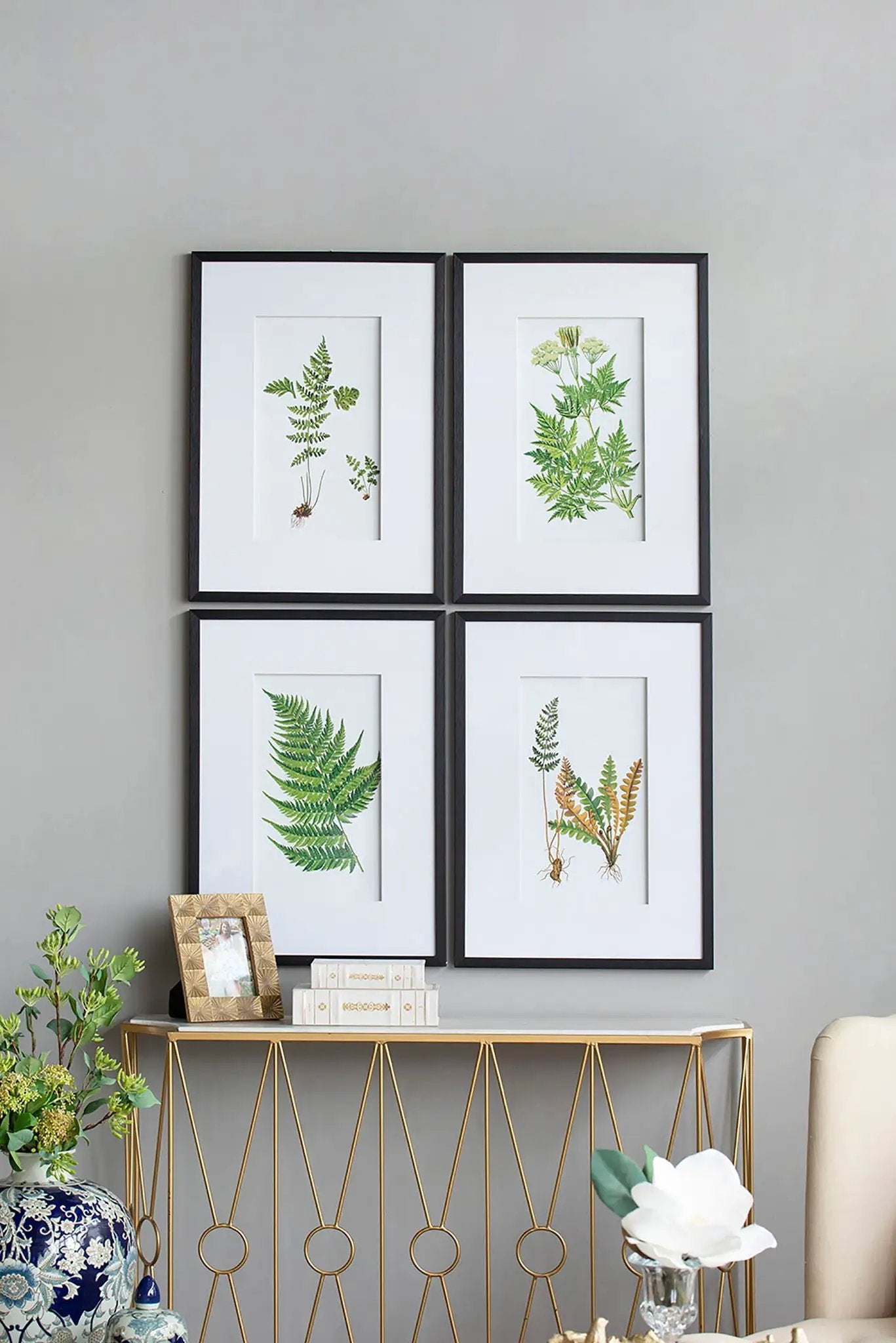 Botanical And Fern Wall Art, Wall Decor For Living Room Dining Room Entryway (Set of 4) - White / Black by Unique Piece Furniture