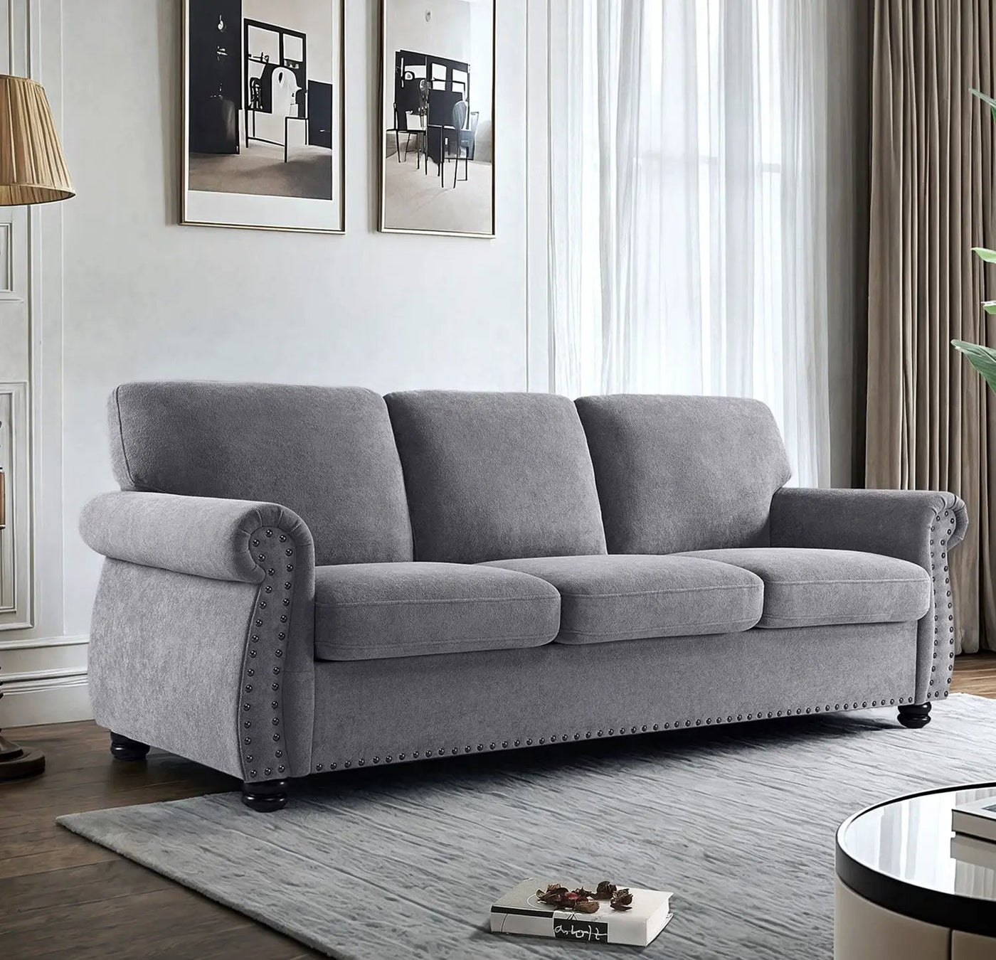 Soft Sofa, Upholstered 3 Seater Couch With High Density Foam, Loose Back Cushions And Turned Legs by Unique Piece Furniture
