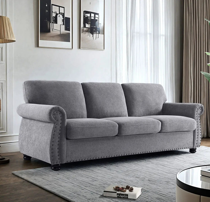Soft Sofa, Upholstered 3 Seater Couch With High Density Foam, Loose Back Cushions And Turned Legs by Unique Piece Furniture