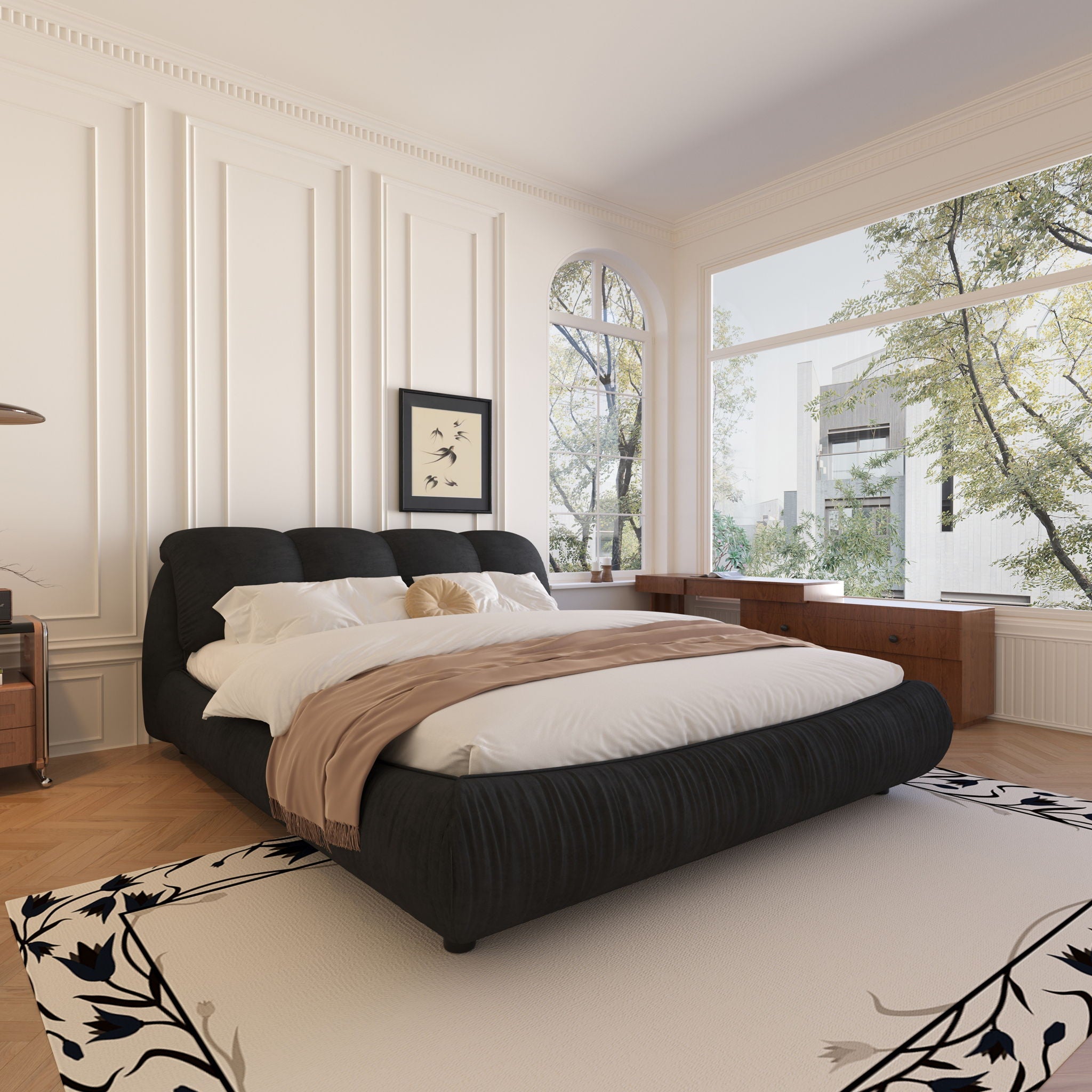 Luxury Upholstered Platform Bed With Oversized Padded Backrest And Solid Wood Frame by HouseOfZazla