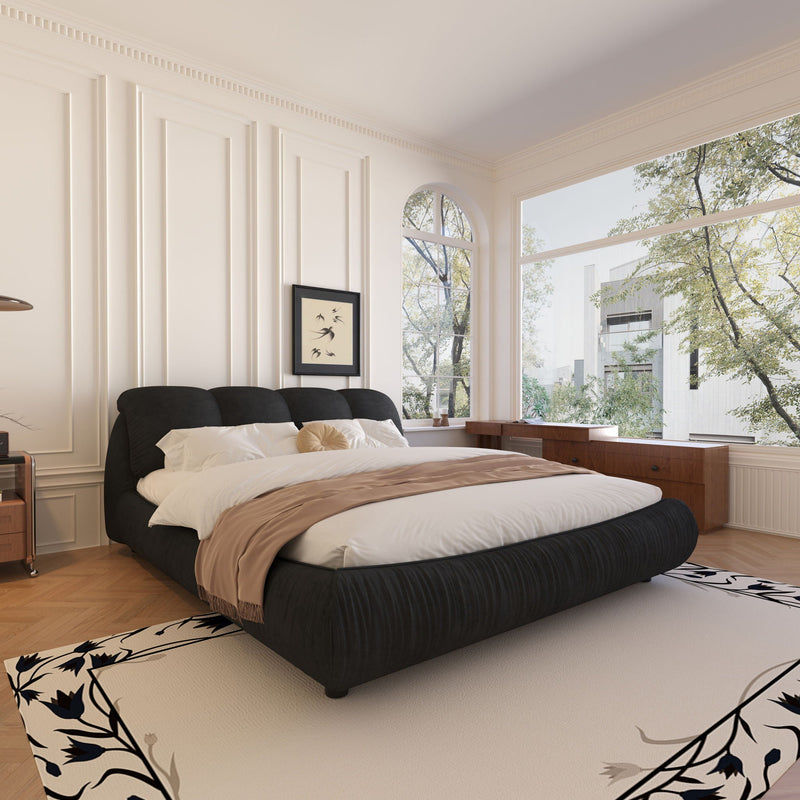 Luxury Upholstered Platform Bed With Oversized Padded Backrest And Solid Wood Frame by HouseOfZazla
