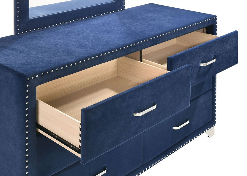 Melody 6-drawer Upholstered Dresser with Mirror Pacific Blue by Unique Piece Furniture