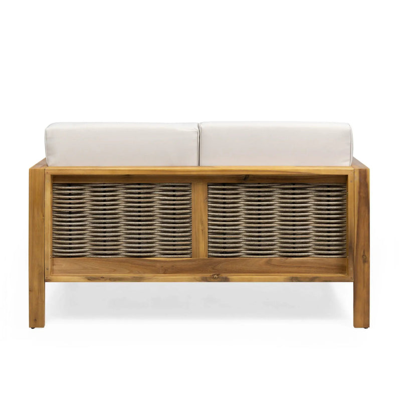 Outdoor 4 Seater Acacia Wood Chat Set With Wicker Accents And Cushions by HouseOfZazla