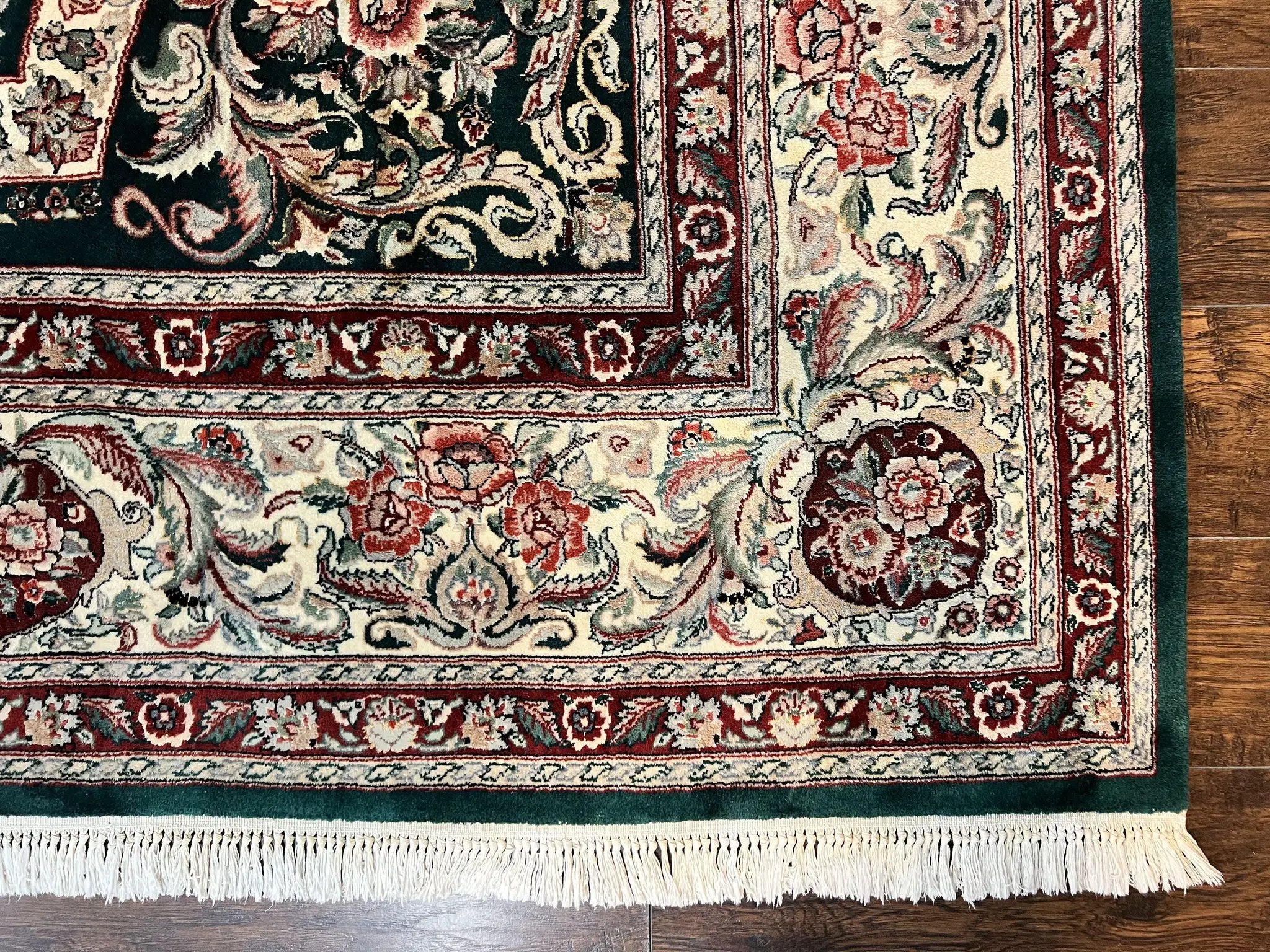 Pak Persian Rug 9x12, Dark Green and Cream, Floral Medallion, Elegant Handmade Wool Carpet 9 x 12 by Jewel Rugs