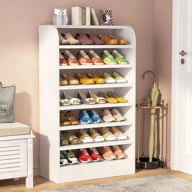 8 Tier Tall Shoe Rack, Wooden Shoe Storage Cabinet, Entryway Organizer - White by HouseOfZazla
