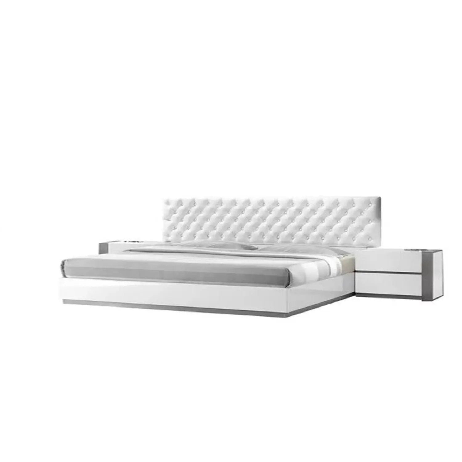 Nightstand Bedside Table With 2 Drawer For Bedroom - White / Silver by Unique Piece Furniture