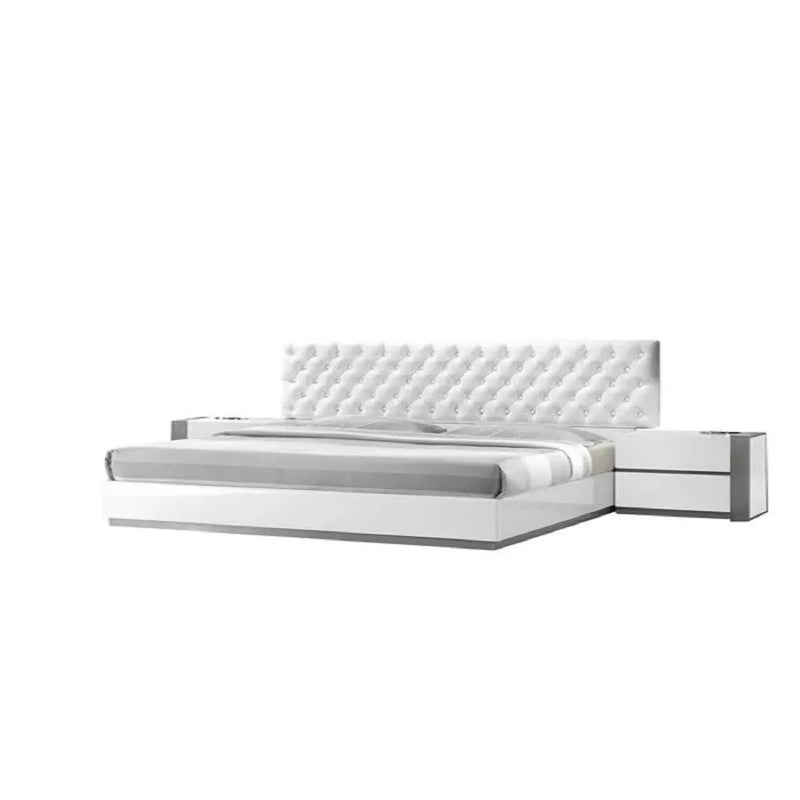 Nightstand Bedside Table With 2 Drawer For Bedroom - White / Silver by Unique Piece Furniture