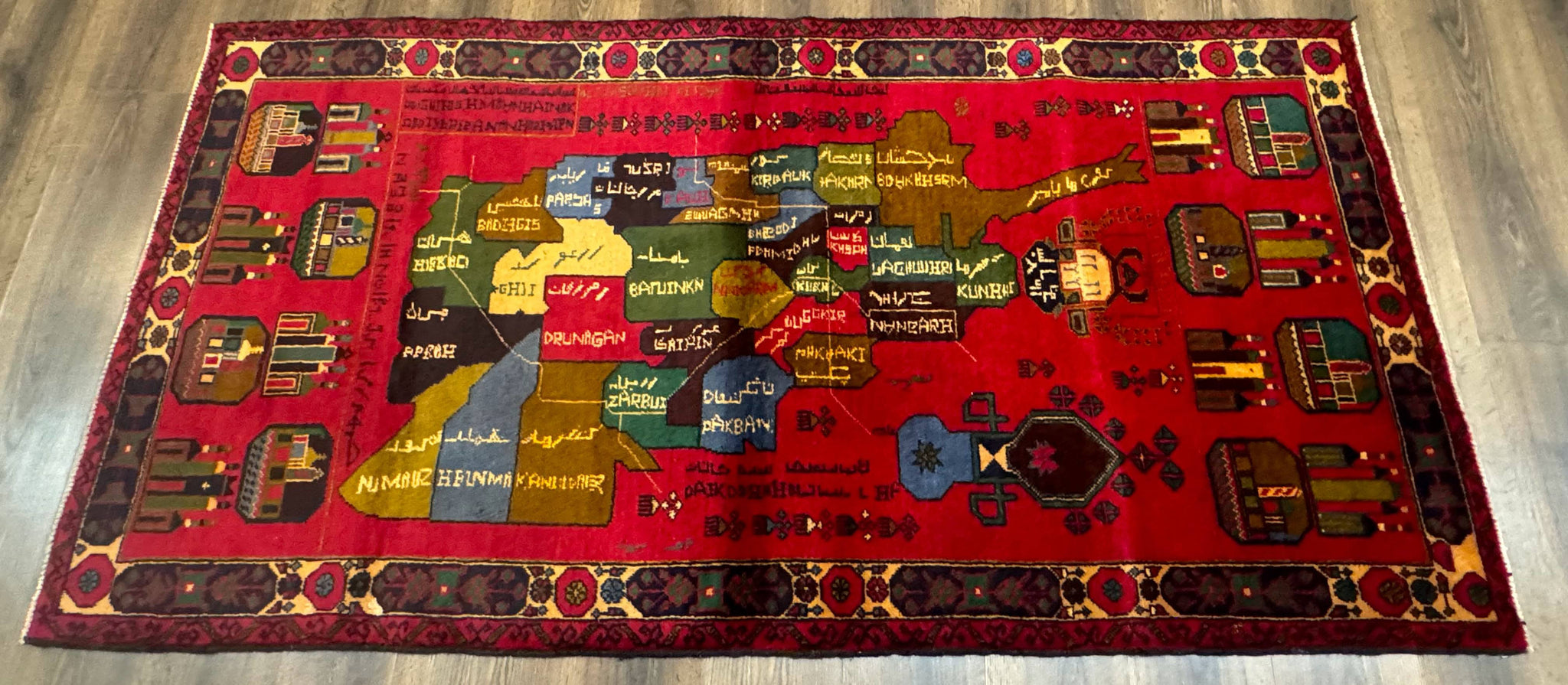 Red Afghan Balouch Rug 3x7, Tribal, Map of Afghanistan Depiction, Handmade, New by Jewel Rugs
