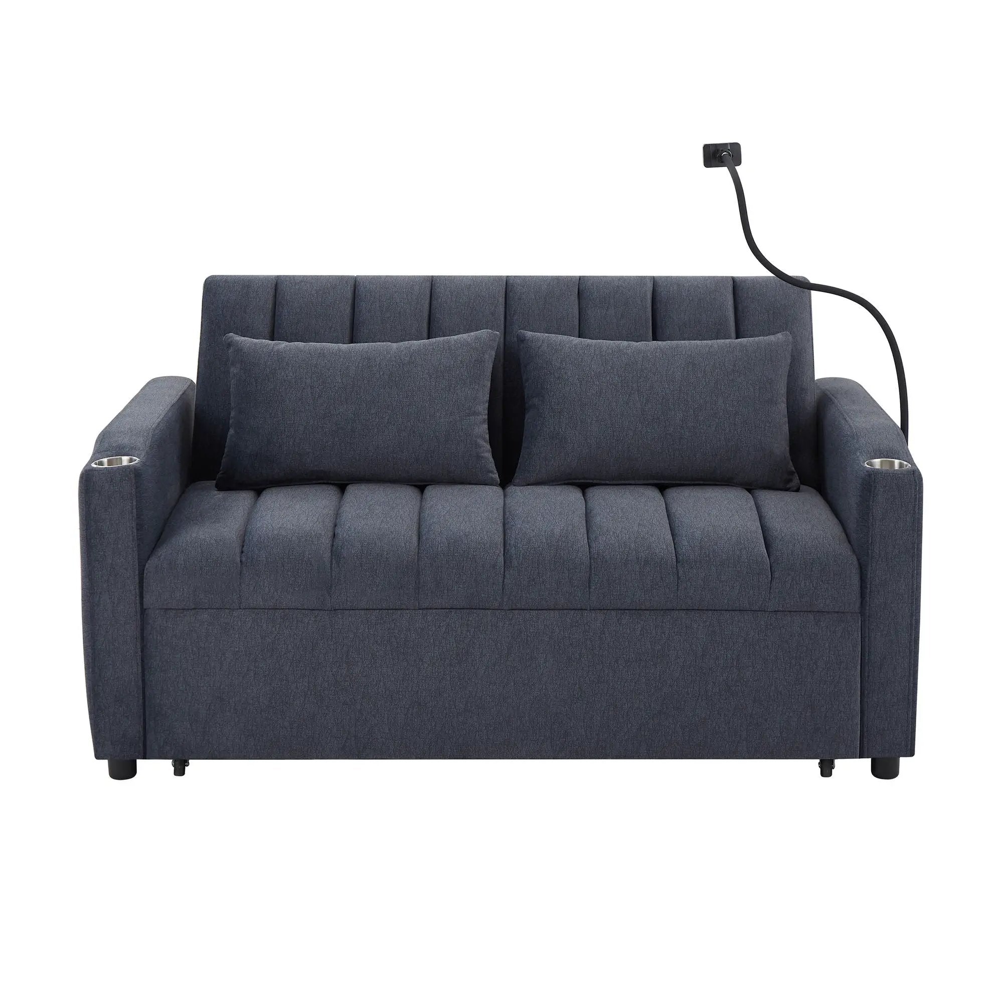 Convertible Sofa Bed Loveseat Sofa With Three USB Ports, Two Side Pockets, Two Cup Holders And 360° swivel Phone Holder For Living Room by HouseOfZazla