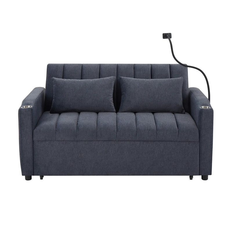 Convertible Sofa Bed Loveseat Sofa With Three USB Ports, Two Side Pockets, Two Cup Holders And 360° swivel Phone Holder For Living Room by HouseOfZazla