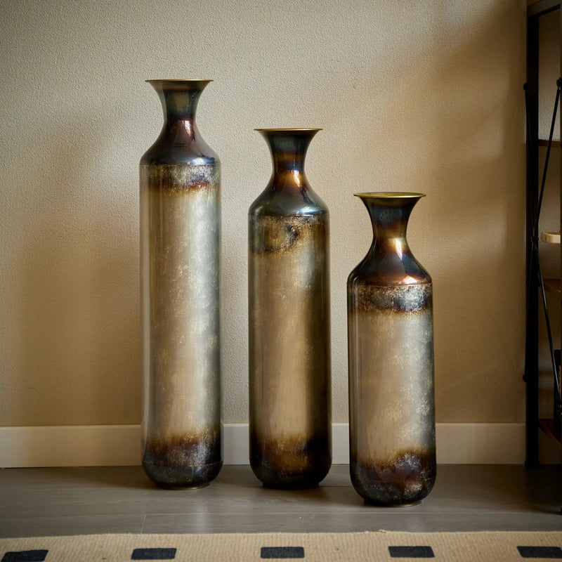 Modern Droplet Shaped Floor Vase Set, Glazed Metal Decorative Vases 3 Piece Home Accent For Living Room - Gold / White by Unique Piece Furniture