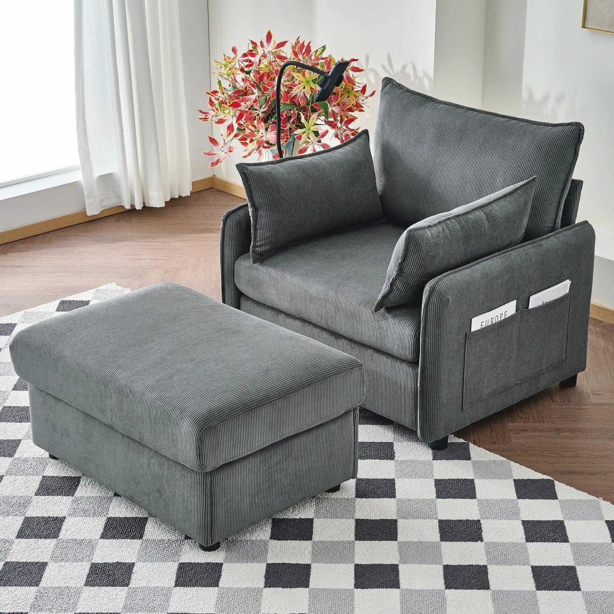 Comfy Oversized Chaise Lounge Chair With Ottoman And Storage by Unique Piece Furniture